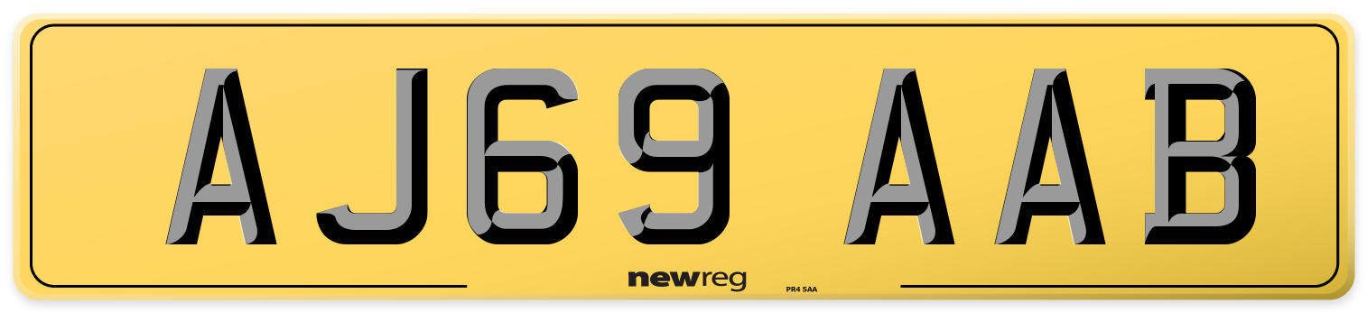AJ69 AAB Rear Number Plate