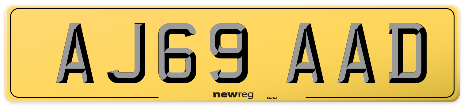 AJ69 AAD Rear Number Plate
