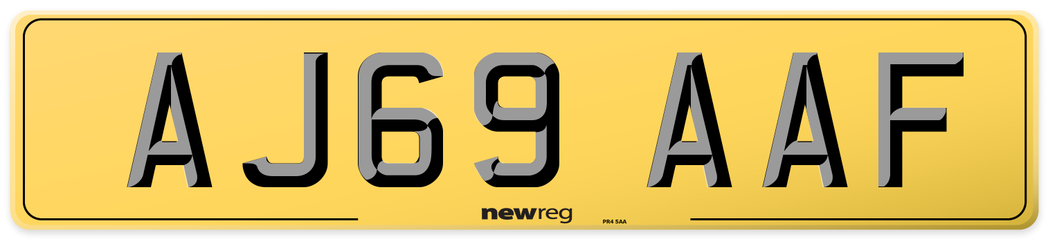 AJ69 AAF Rear Number Plate
