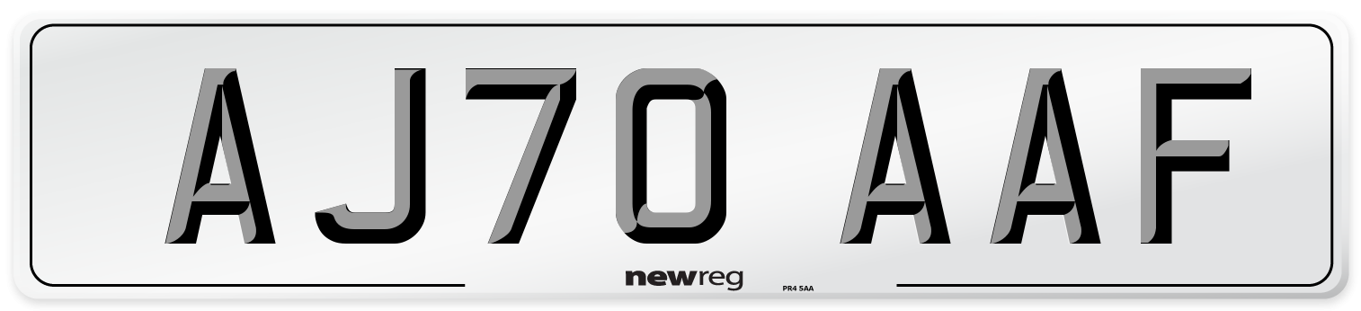 AJ70 AAF Front Number Plate