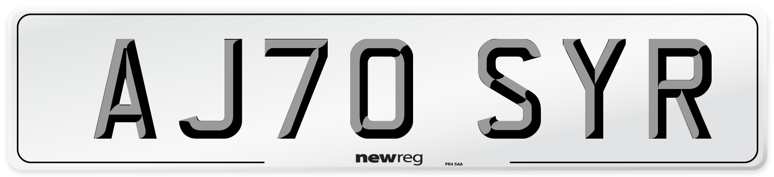 AJ70 SYR Front Number Plate