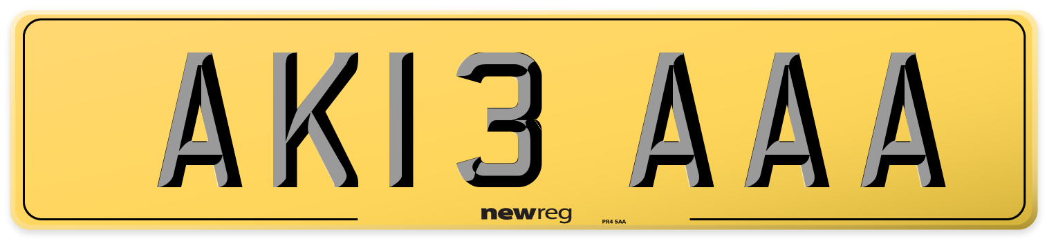 AK13 AAA Rear Number Plate