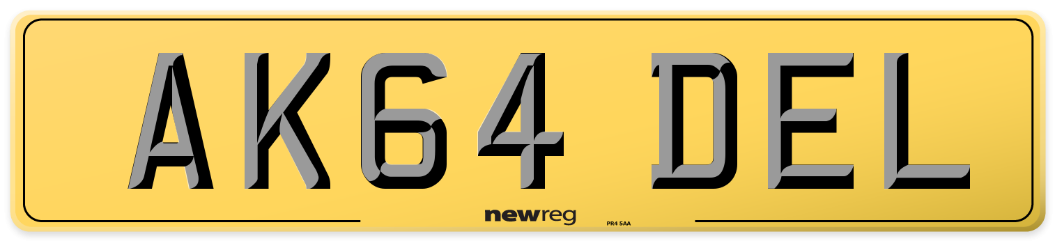 AK64 DEL Rear Number Plate