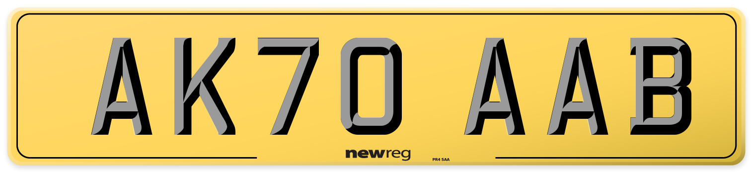 AK70 AAB Rear Number Plate