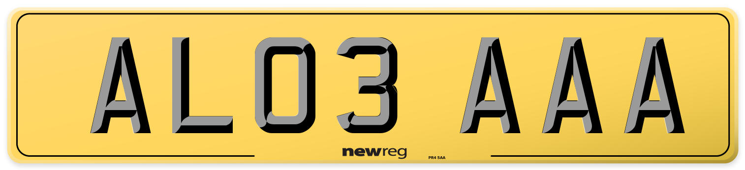 AL03 AAA Rear Number Plate