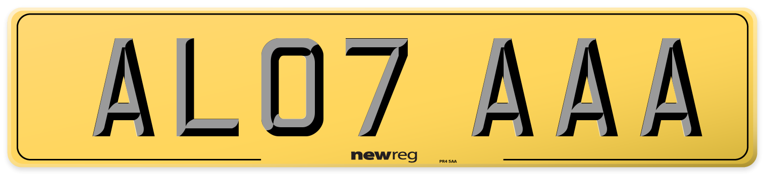 AL07 AAA Rear Number Plate