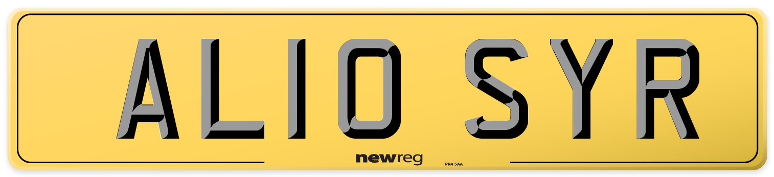 AL10 SYR Rear Number Plate