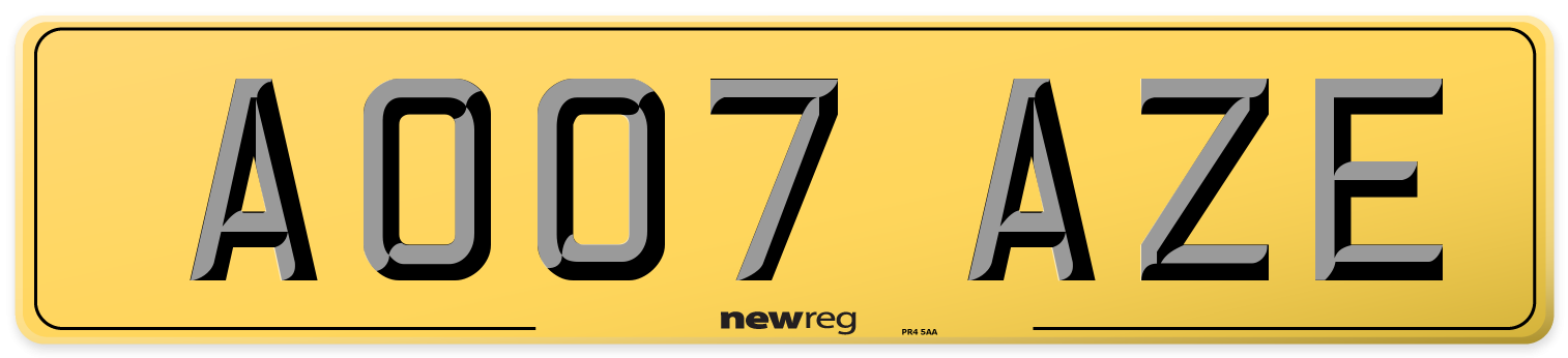 AO07 AZE Rear Number Plate