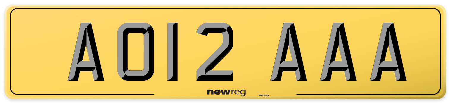 AO12 AAA Rear Number Plate
