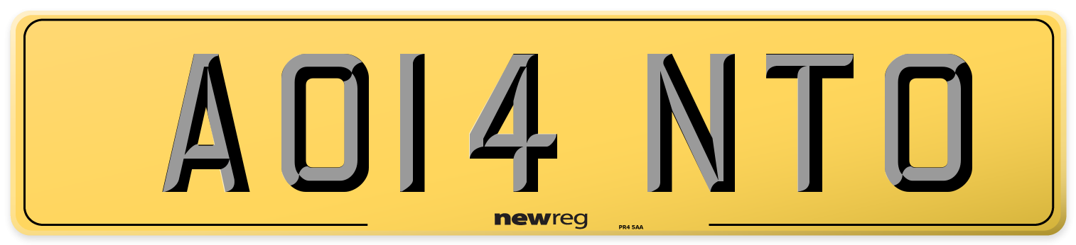 AO14 NTO Rear Number Plate