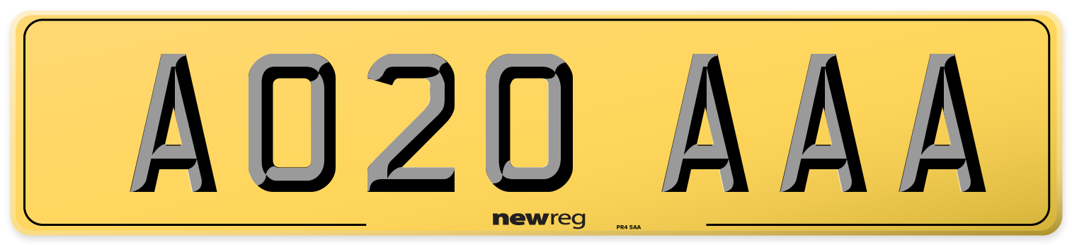 AO20 AAA Rear Number Plate
