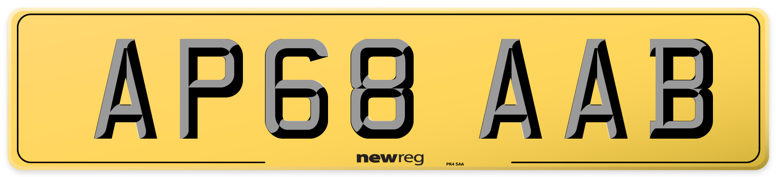 AP68 AAB Rear Number Plate