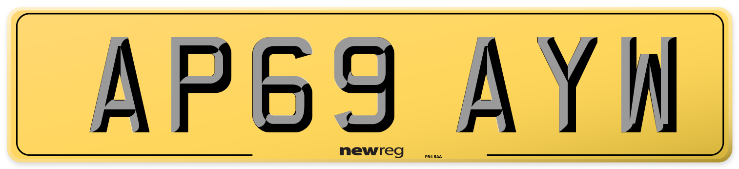 AP69 AYW Rear Number Plate