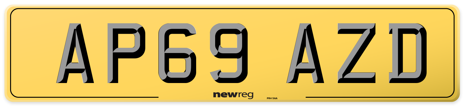 AP69 AZD Rear Number Plate