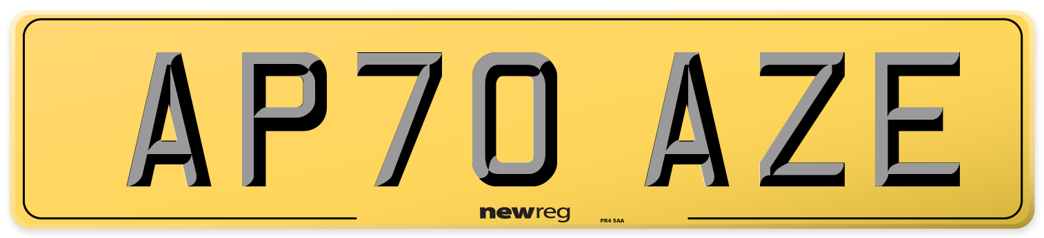 AP70 AZE Rear Number Plate