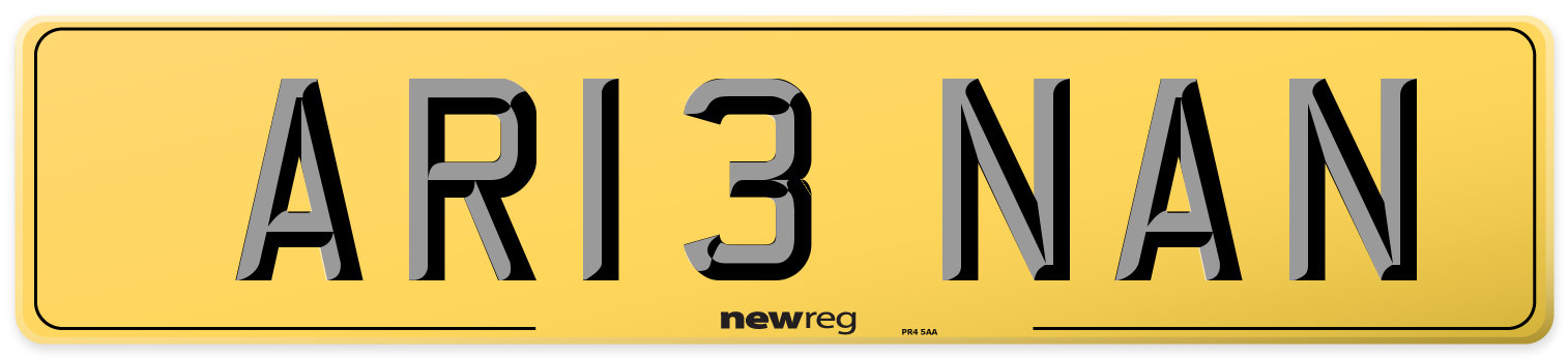 AR13 NAN Rear Number Plate