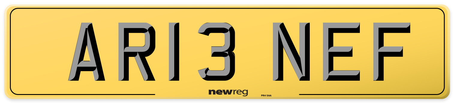 AR13 NEF Rear Number Plate