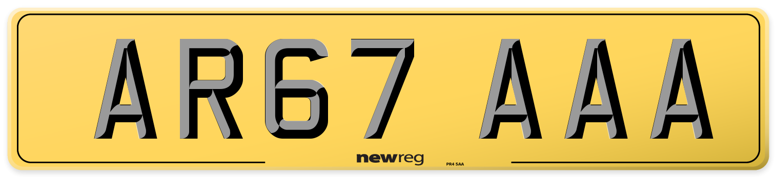 AR67 AAA Rear Number Plate