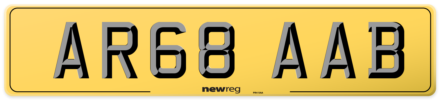 AR68 AAB Rear Number Plate