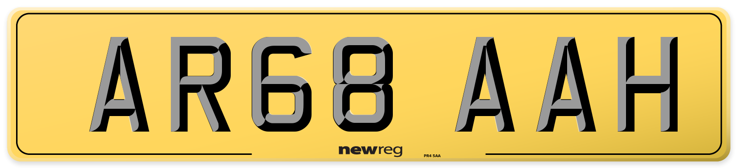AR68 AAH Rear Number Plate