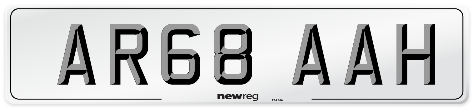 AR68 AAH Front Number Plate