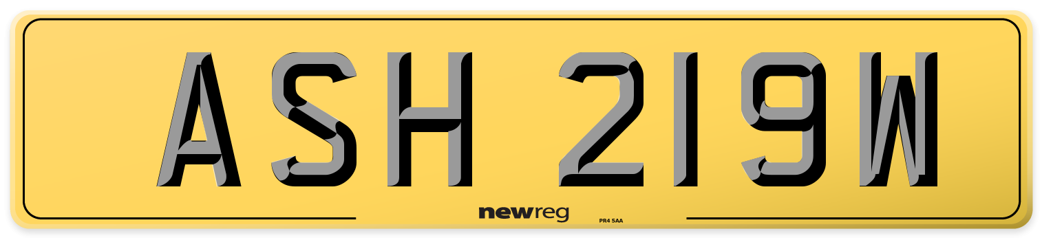 ASH 219W Rear Number Plate