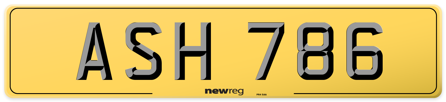 ASH 786 Rear Number Plate