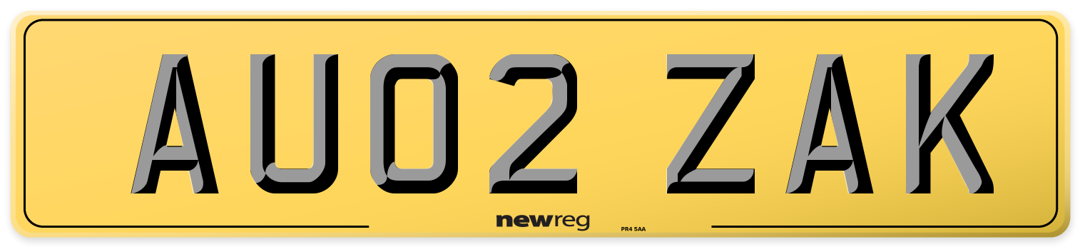 AU02 ZAK Rear Number Plate