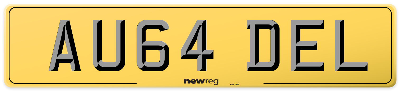 AU64 DEL Rear Number Plate