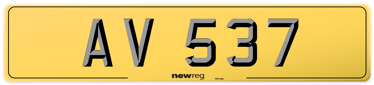 AV 537 Rear Number Plate