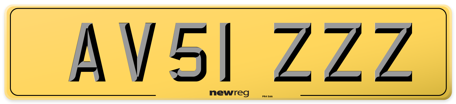 AV51 ZZZ Rear Number Plate