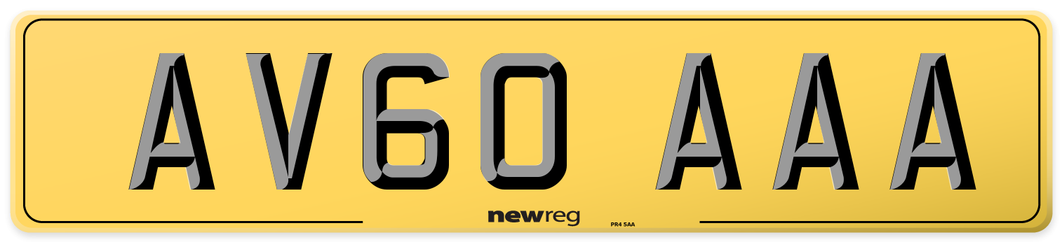 AV60 AAA Rear Number Plate
