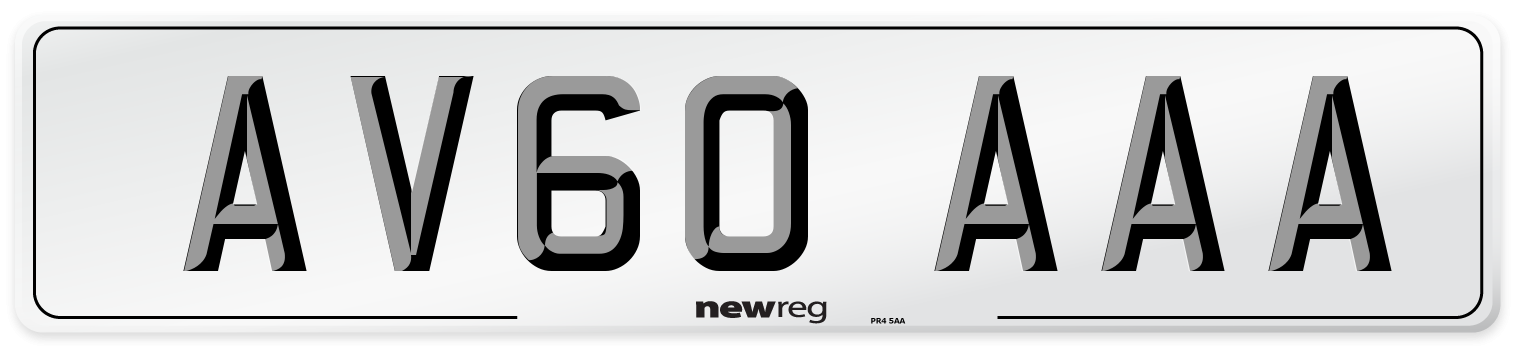 AV60 AAA Front Number Plate