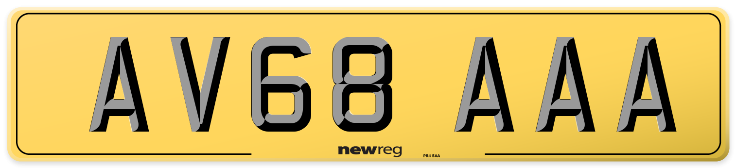 AV68 AAA Rear Number Plate