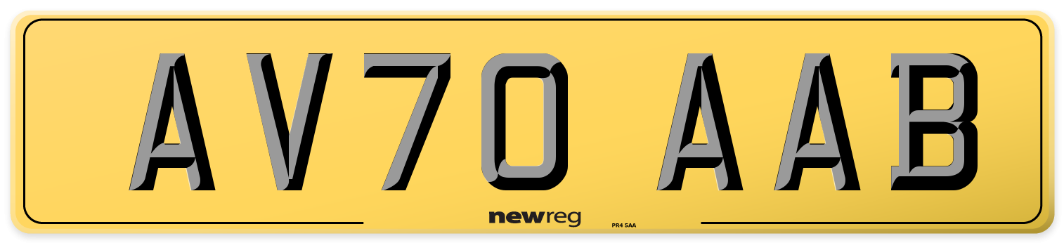 AV70 AAB Rear Number Plate