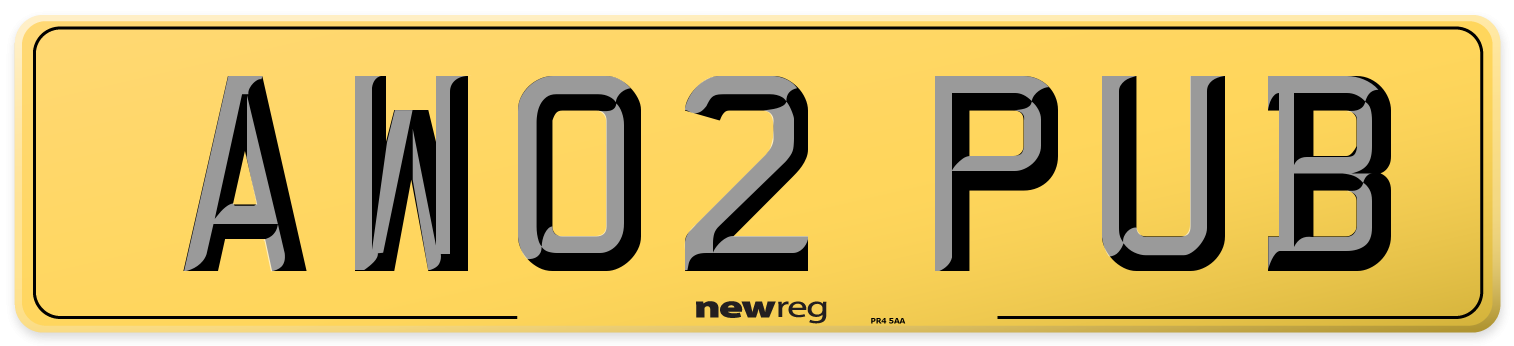 AW02 PUB Rear Number Plate