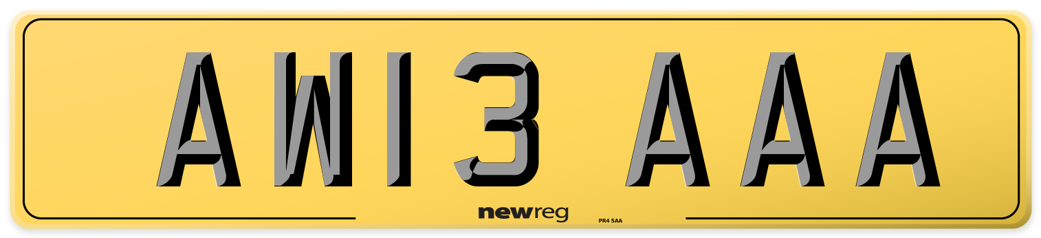 AW13 AAA Rear Number Plate