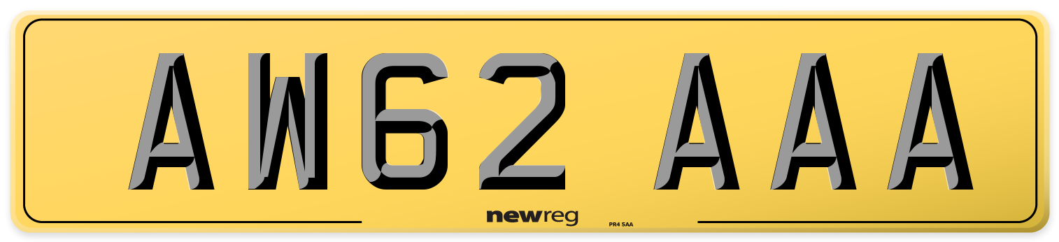 AW62 AAA Rear Number Plate