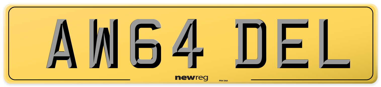 AW64 DEL Rear Number Plate