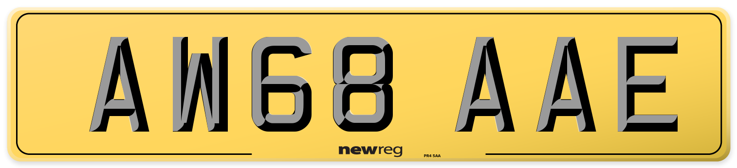 AW68 AAE Rear Number Plate
