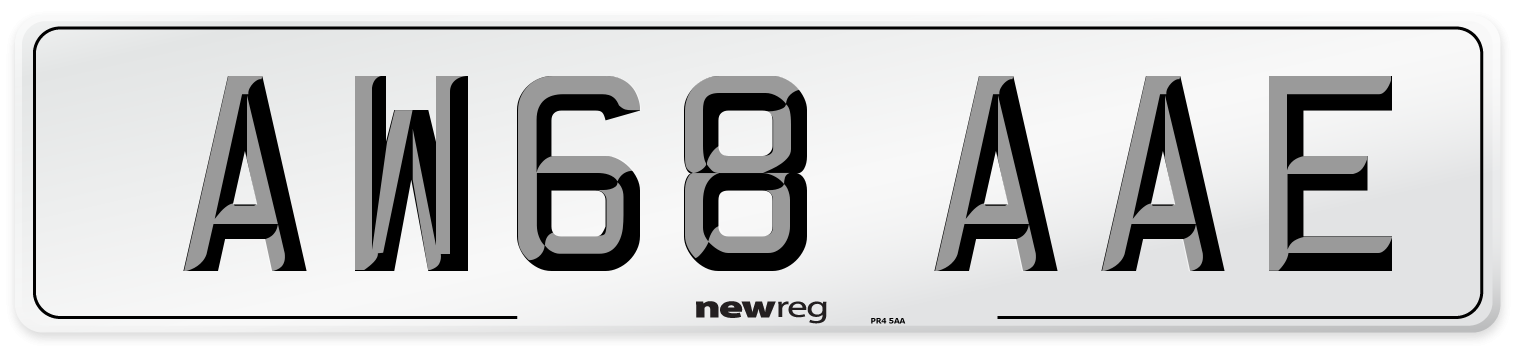 AW68 AAE Front Number Plate