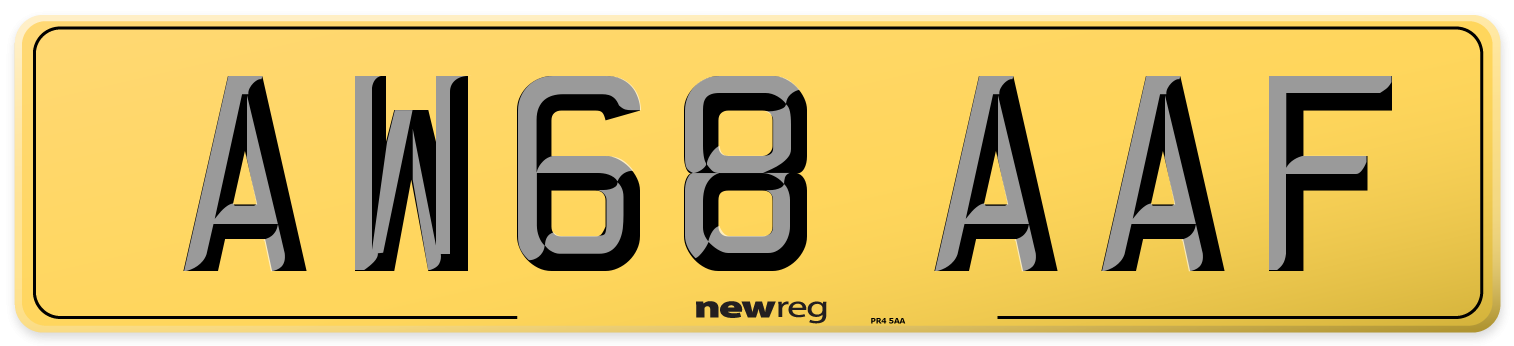 AW68 AAF Rear Number Plate