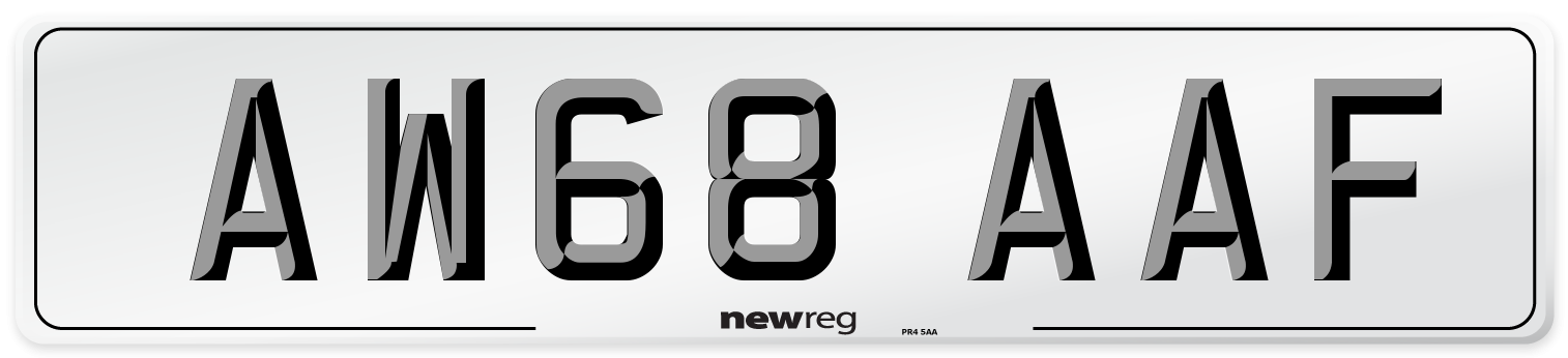 AW68 AAF Front Number Plate
