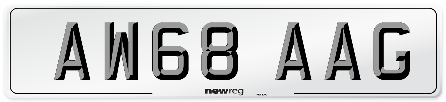 AW68 AAG Front Number Plate