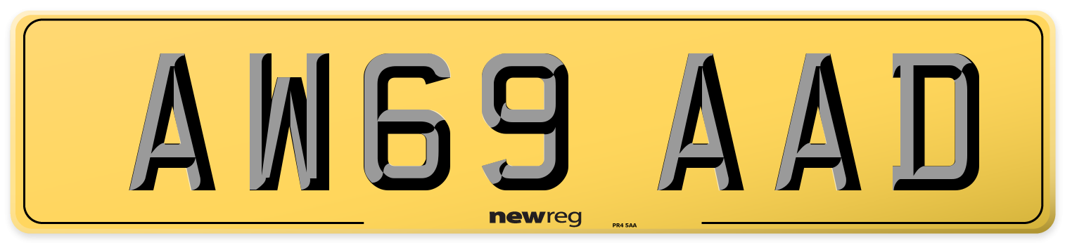 AW69 AAD Rear Number Plate