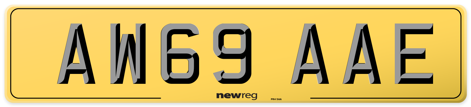 AW69 AAE Rear Number Plate