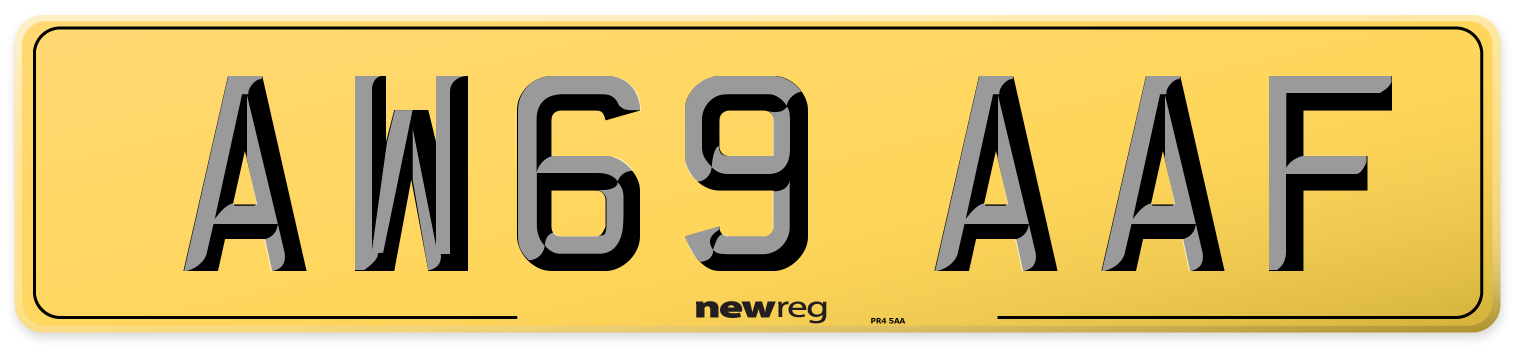 AW69 AAF Rear Number Plate