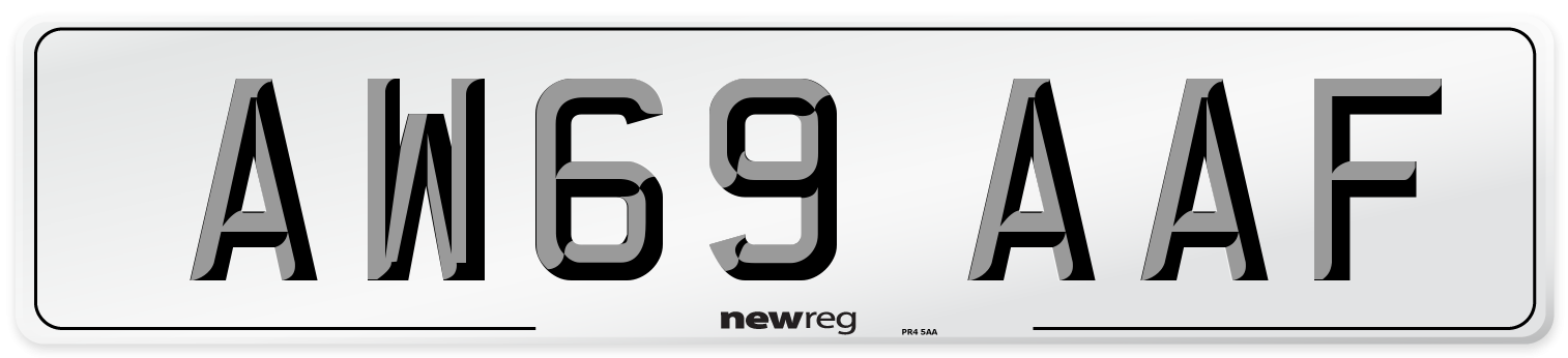 AW69 AAF Front Number Plate