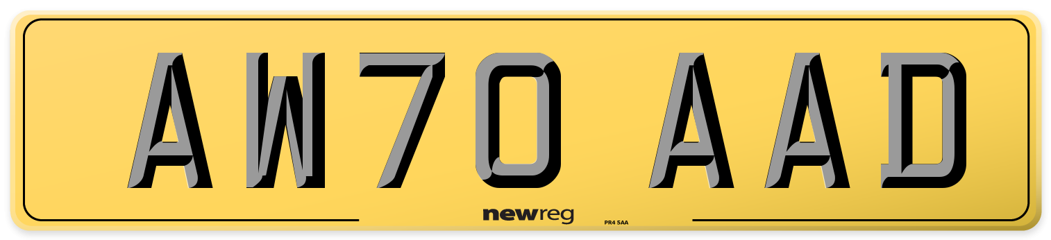 AW70 AAD Rear Number Plate