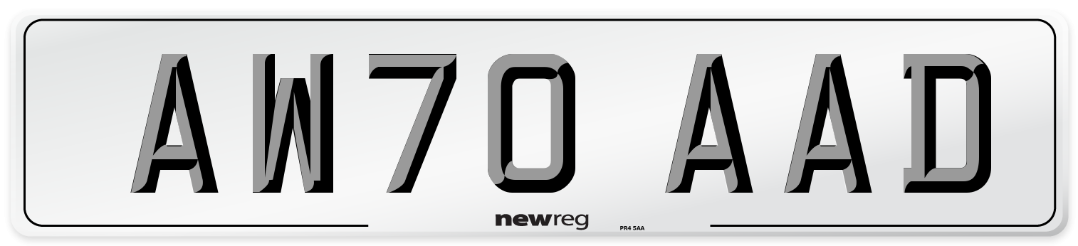 AW70 AAD Front Number Plate